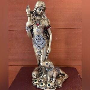 Hekate with Skulls Hand-Adorned Altar Statue, Dark Goddess Sculpture